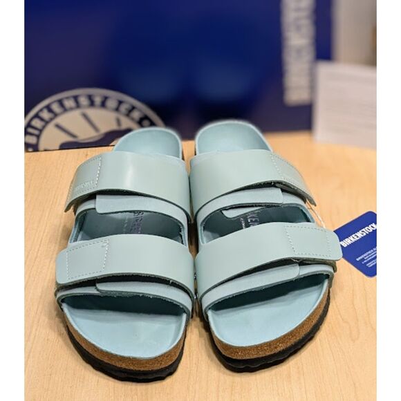 Birkenstock Uji Surf Green Nubuck Leather Two Strap Shine Sandals W9 EU40 NIB - Picture 5 of 13